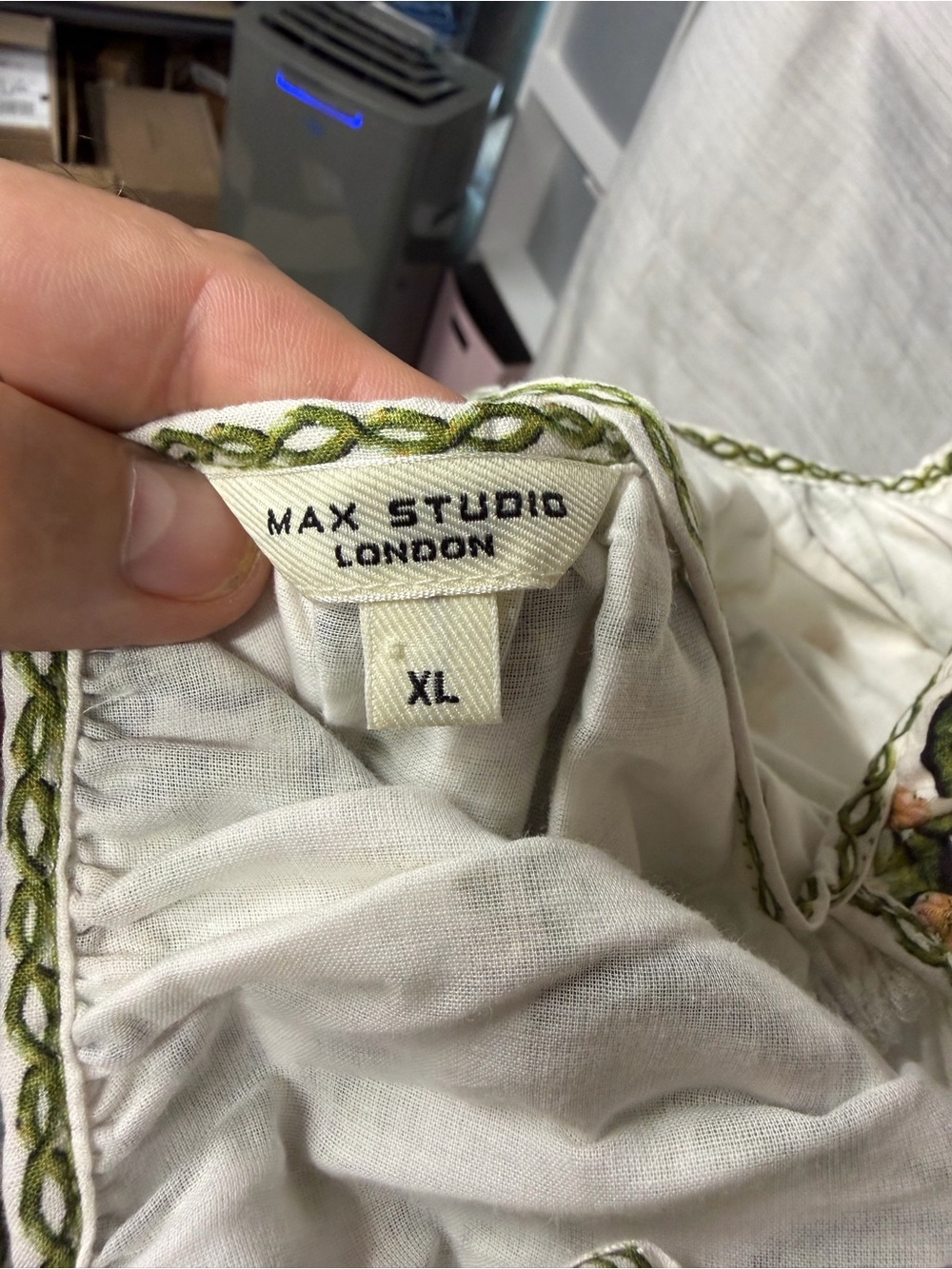 Max Studio White Maxi Dress with Green Floral Print - Picture 3 of 6